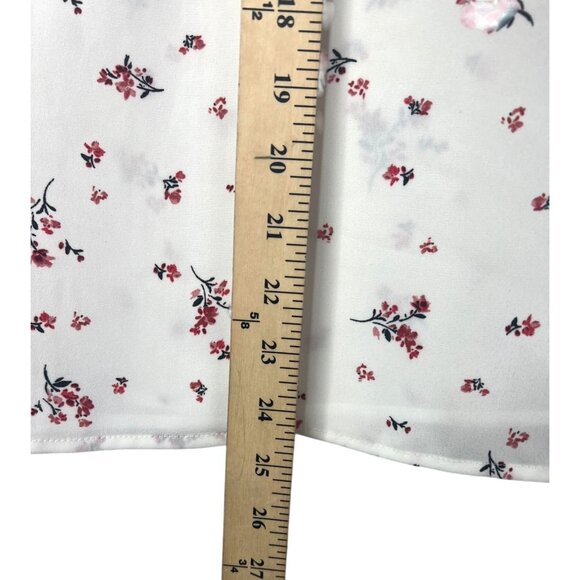 CeCe Breezy Sprigs Ecru Floral Print Long Sleeve V-Neck Tie-Cuff Blouse Large - Picture 7 of 15